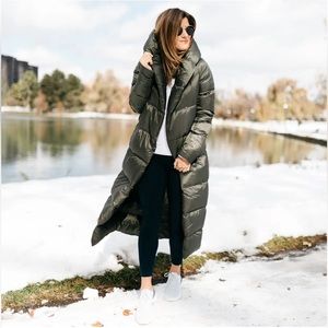 Lululemon cloudscape long goose down jacket olive green size 10